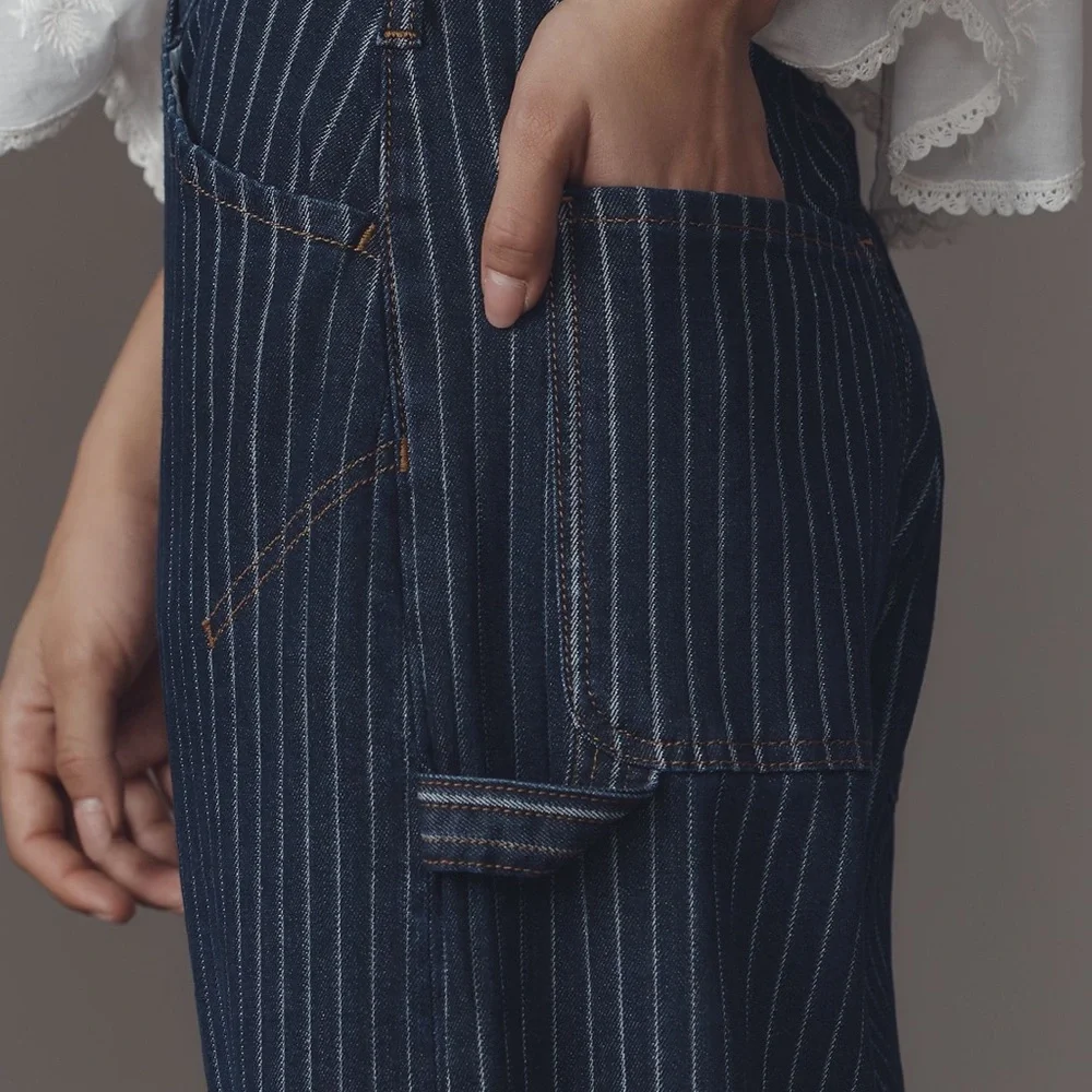 NWT Anthropologie Pilcro Kayden Railroad stripe barrel denim - Picture 3 of 10